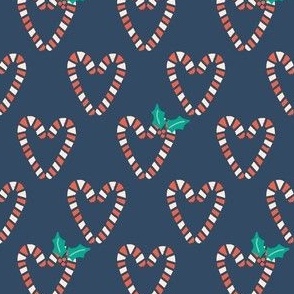 Candy Cane Hearts - Navy Blue