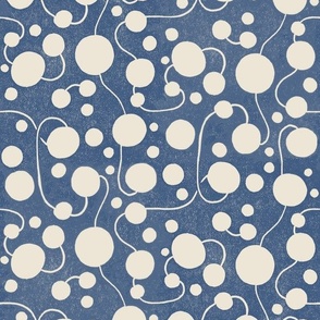 Small Fluid Bubble Polka Dots in Dark Blue on Antique Cream
