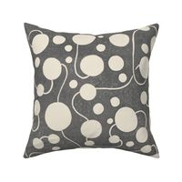 Large Fluid Bubble Polka Dots Block Print in Cool Grey on Antique Cream