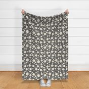 Large Fluid Bubble Polka Dots Block Print in Cool Grey on Antique Cream