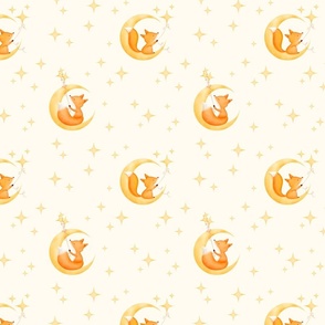 Cute watercolor moon foxes for baby nursery yellow orange on cream for wallpaper