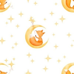 M - Cute watercolor moon foxes for baby nursery