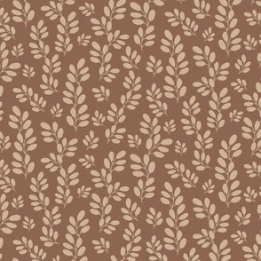 Funky Leaves in ivory on a dark brown background ( medium scale ).