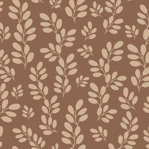 Funky Leaves in ivory on a light brown background ( large scale ).