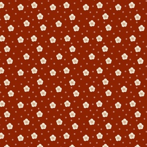 Cream and rust red watercolour painted spring blossom wallpaper 