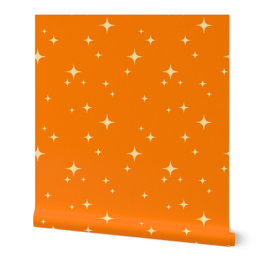 Tossed whimsical watercolor Christmas stars  yellow on orange red 