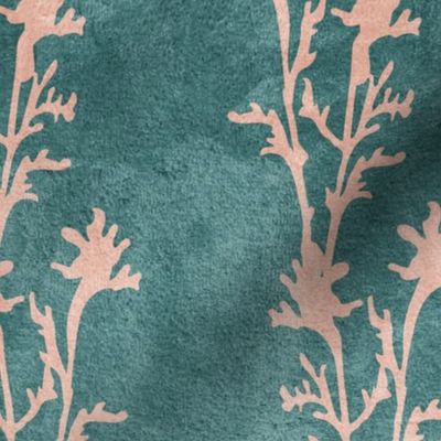 Seaweed Nouveau- Vines- Blush Pink on Deep Sea Green- Large Scale