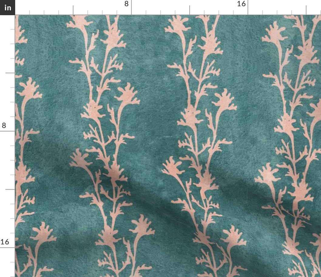 Seaweed Nouveau- Vines- Blush Pink on Deep Sea Green- Large Scale