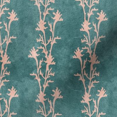 Seaweed Nouveau- Vines- Blush Pink on Deep Sea Green- Regular Scale