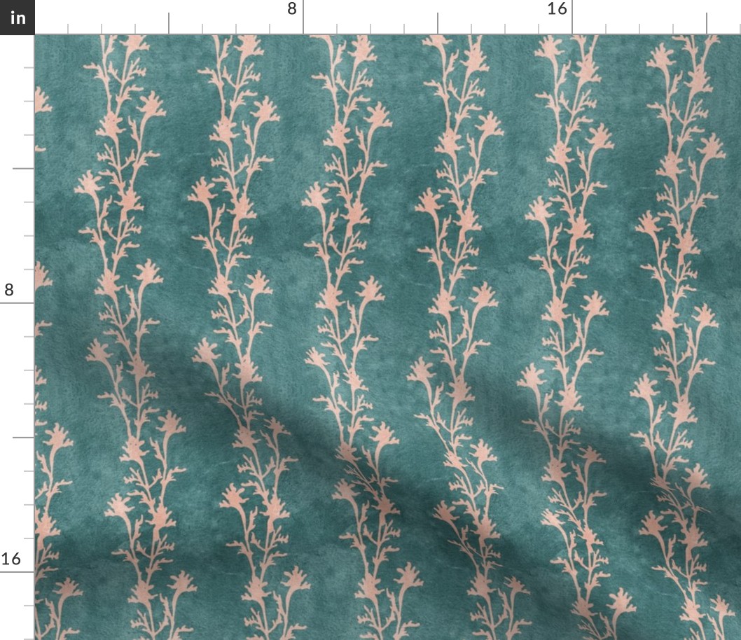 Seaweed Nouveau- Vines- Blush Pink on Deep Sea Green- Regular Scale