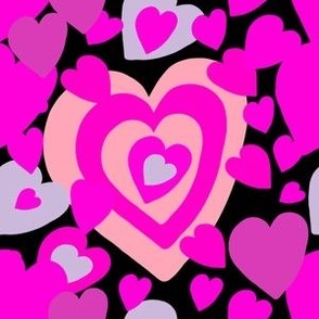 Pink Heart Pattern with Black Background / Pink Love Hearts
