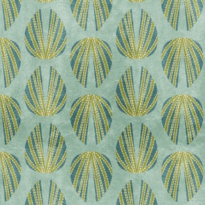 Clam Shell Deco- Deep Sea Green Light Olive on Mint- Large Scale