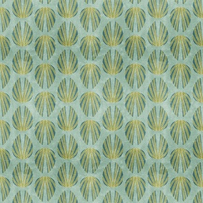 Clam Shell Deco- Deep Sea Green Light Olive on Mint- Regular Scale