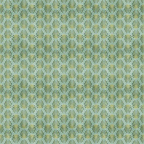 Clam Shell Deco- Deep Sea Green Light Olive on Mint- Small Scale