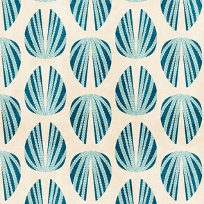 Clam Shell Deco- Deep Sea Blue Misty Turquoise on Sand White- Large Scale