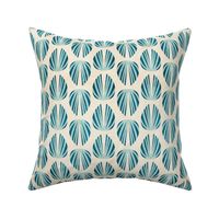 Clam Shell Deco- Deep Sea Blue Misty Turquoise on Sand White- Regular Scale