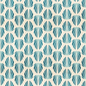 Clam Shell Deco- Deep Sea Blue Misty Turquoise on Sand White- Regular Scale