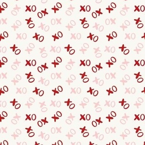 Valentines XO Hugs Kisses pink, red on warm white 3x3
