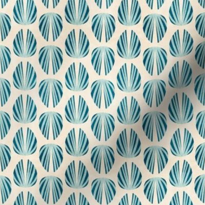 Clam Shell Deco- Deep Sea Blue Misty Turquoise on Sand White- Small Scale