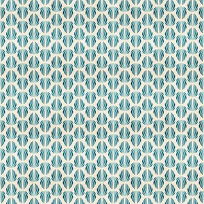 Clam Shell Deco- Deep Sea Blue Misty Turquoise on Sand White- Small Scale