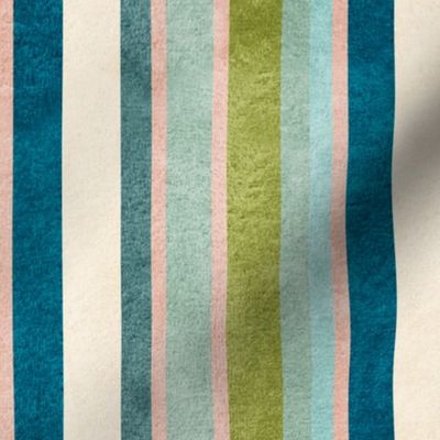 Just Beachy Stripes- Vertical- Deep Sea Blue Green Blush Olive Mint Misty Turquoise Sand White- Large Scale