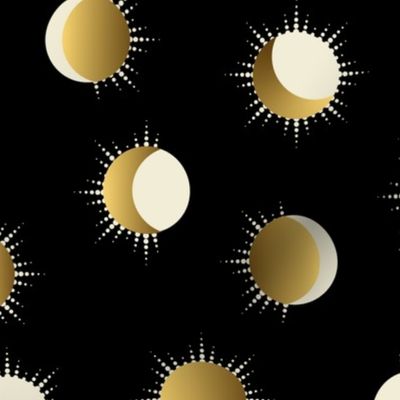 Celestial Moon Phases- Whimsigothic Garden- Gold Eggshell on Black- Regular Scale
