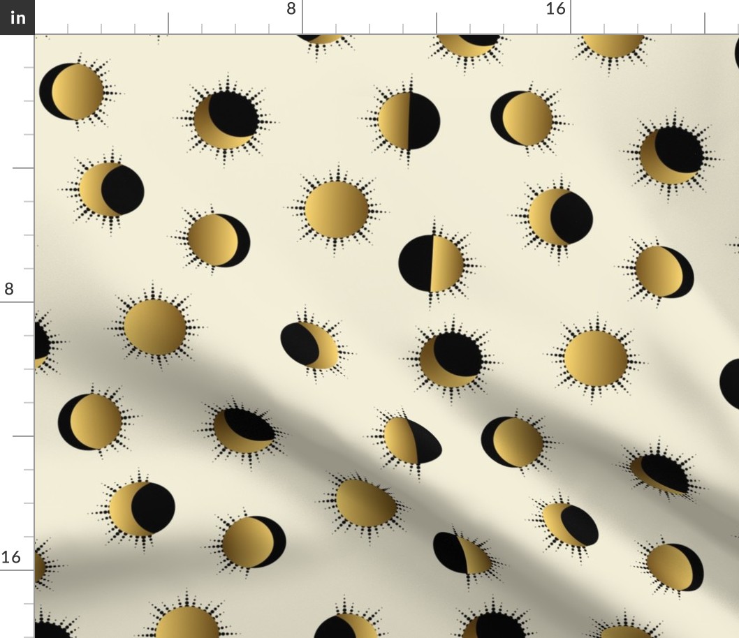 Celestial Moon Phases- Whimsigothic Garden- Gold Black on Eggshell- Regular Scale