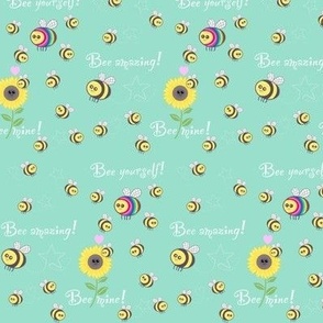 Bee puns on mint green