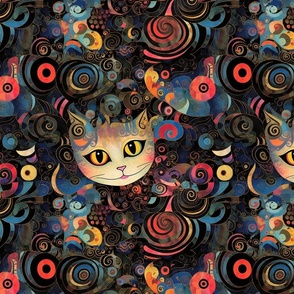 red geometric spirals and the wonderland cheshire cat inspire by gustav klimt