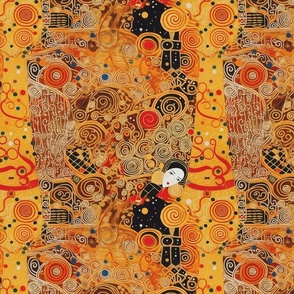 art nouveau gold orange and black spiral geometric abstract inspired by gustav klimt