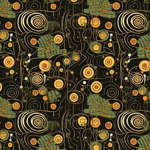 art nouveau geometric christmas spiral in gold and black inspired by gustav klimt