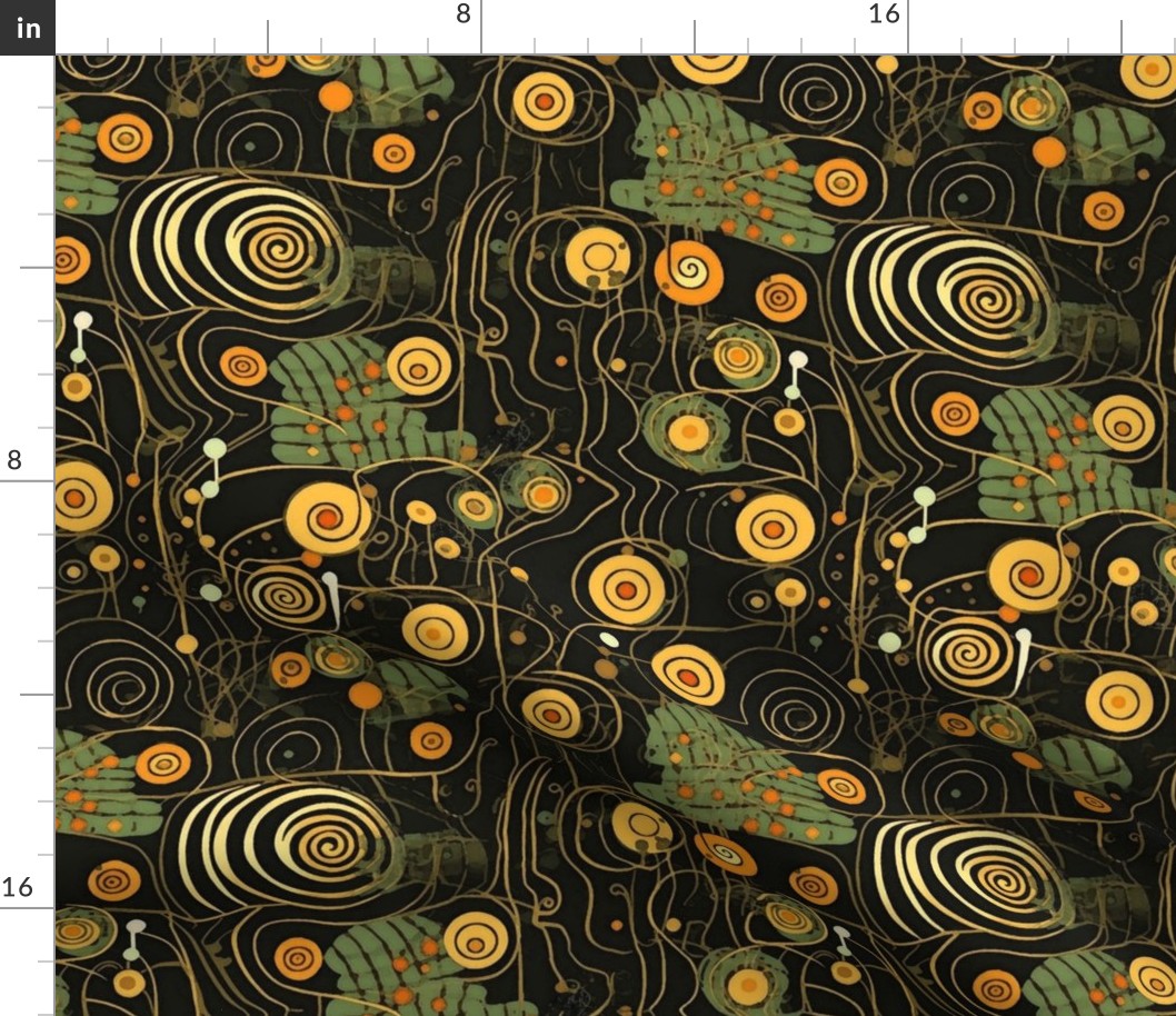 art nouveau geometric christmas spiral in gold and black inspired by gustav klimt