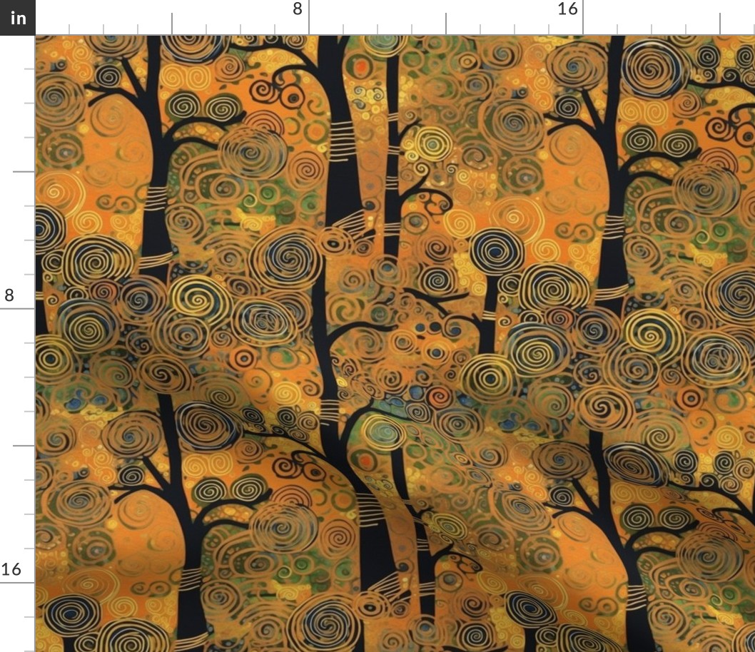 gold and black spiral tree art nouveau landscape inspired by gustav klimt