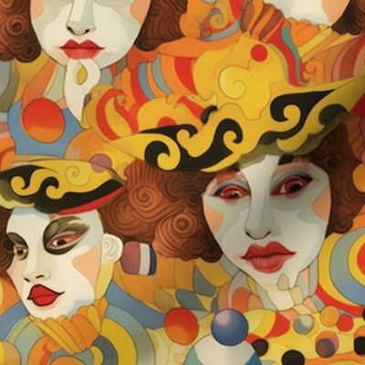 art nouveau geometric gold clowns inspired by gustav klimt