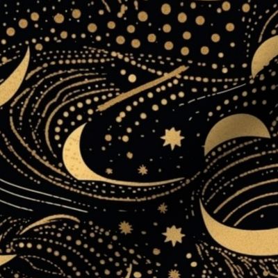 art nouveau crescent moon and gold nebula inspired by gustav klimt