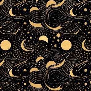 art nouveau crescent moon and gold nebula inspired by gustav klimt