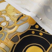 gold and black art nouveau crescent moon nebula and galaxies inspired by gustav klimt