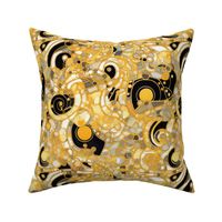 gold and black art nouveau crescent moon nebula and galaxies inspired by gustav klimt