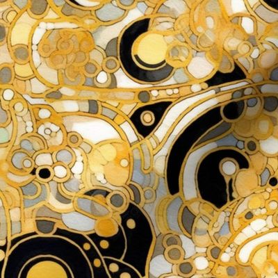 gold and black art nouveau crescent moon nebula and galaxies inspired by gustav klimt