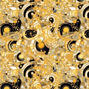 gold and black art nouveau crescent moon nebula and galaxies inspired by gustav klimt