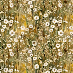 gold green and white daisy botanical inspired by art nouveau gustav klimt