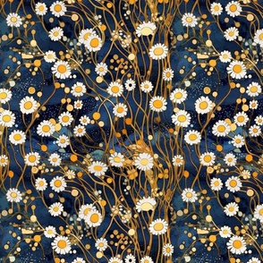 gustav klimt inspired blue gold and white art nouveau daisy botanical
