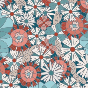 Shrimpton Retro Floral in Teal and Red