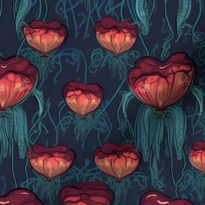 art nouveau heart shaped jellyfish valentine
