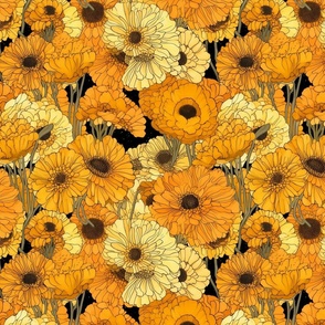 art nouveau marigold and sunflower botanical inspired by gustav klimt