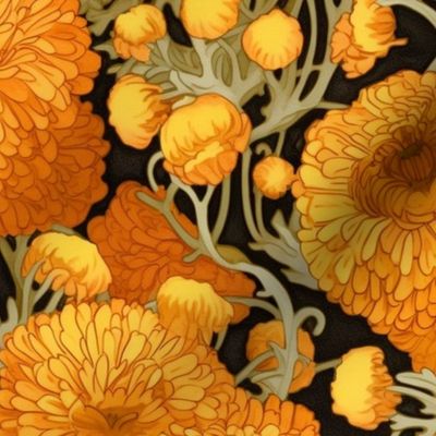 art nouveau gold and orange marigolds inspired gustav klimt