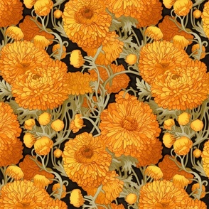 art nouveau gold and orange marigolds inspired gustav klimt
