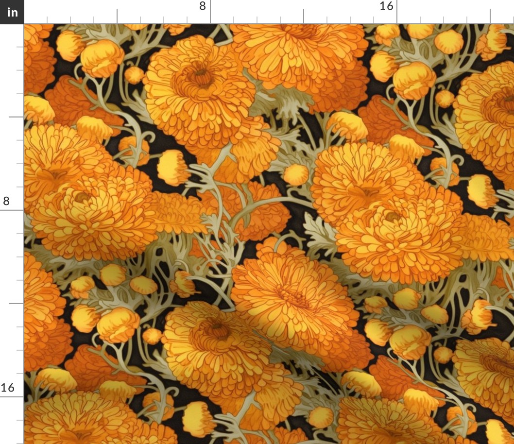 art nouveau gold and orange marigolds inspired gustav klimt