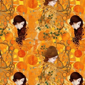 geometric goddess with orange and gold inspired by gustav klimt