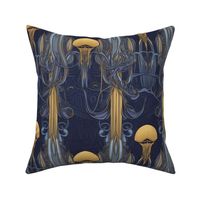 violet blue and gold art nouveau jellyfish